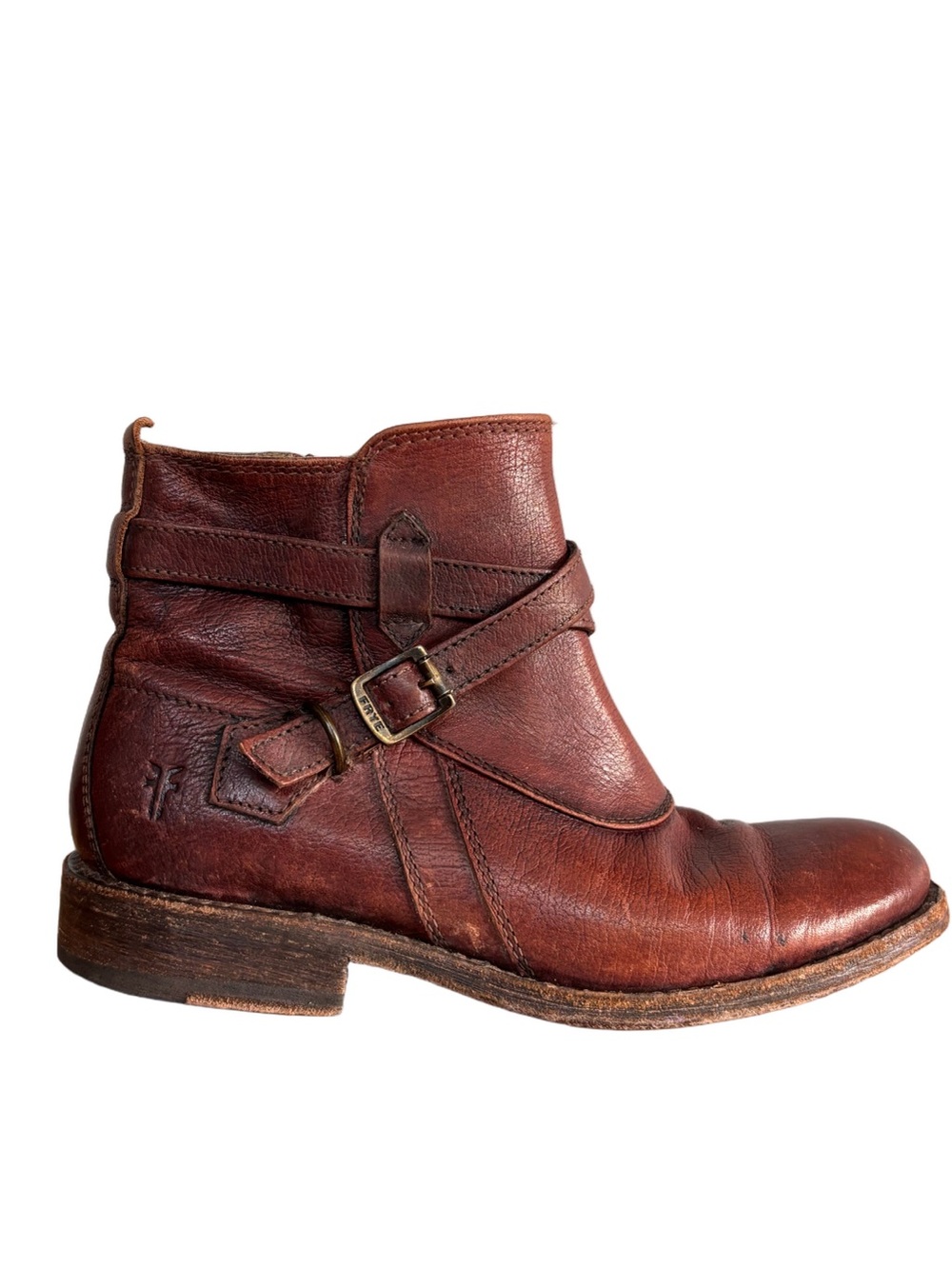 Frye Veronica Short Leather Boots Brown Moto Equestrian Western Rugged 5.5